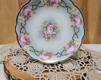 Plato de porcelana pintado a mano M.Z. Austria con diseño de rosa rosa *LEER DSC*