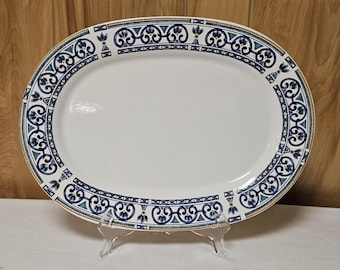 Pfaltzgraff Capistrano Pattern Navy/White Oval Serving Platter 14.5" Kitchen Dining Tray Entertaining USA MADE
