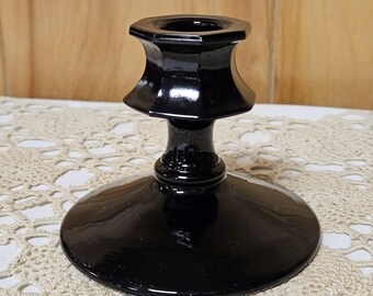 Vintage L.E. SMITH Black Amethyst Glass Single Candlestick Holder