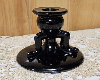Vintage 3 Legged L.E. Smith Black Amethyst Glass Candle Holder
