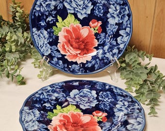 Platos de ensalada y postre Pioneer Woman Heritage Floral de 21,5 cm (8,5"), azul cobalto, juego de 2, para comedor y cocina.
