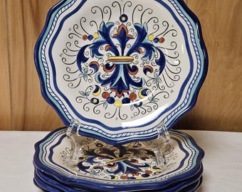 Pier 1 Imports Marino Salad Dessert Plates Hand Painted 8.5" - 5 PC Set *READ DSC Dining Serving Italy Italian Tuscan Inpsired