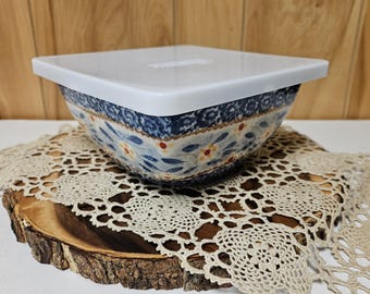 Temptations by Tara Old World Blue Square Bowl 7” With Lid