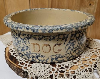 Vintage Robinson Ransbottom "DOG" Bowl Large USA Feeder 9" Pottery Spongeware *Read Description*