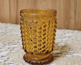 Vintage 3" Amber Hobnail Glass Pedestal Votive Candle or Toothpick Holder