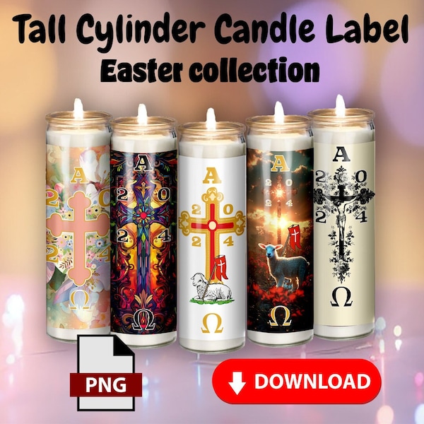 Easter Paschal Tall Cylinder Candle Labels, Printable Stickers for Prayer Candle
