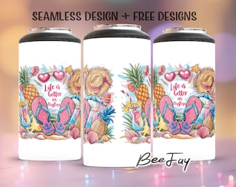 Life is Better in Flip Flops Can Cooler 4-in-1 Sublimation PNG Design, Summer Can Wrap, Tropical Beach Cooler Digital Download, Summer Vibes