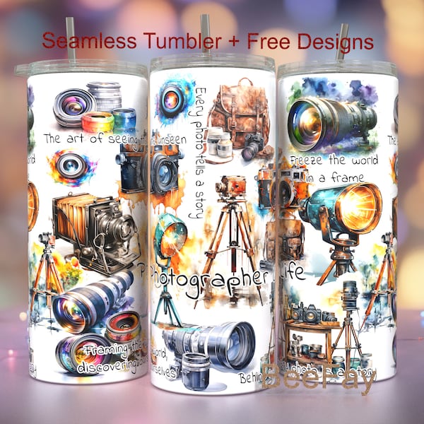 Photographer's Life 20oz Skinny Tumbler Sublimation Designs, Photographer's Life PNG File Digital Download, Photographer tumbler