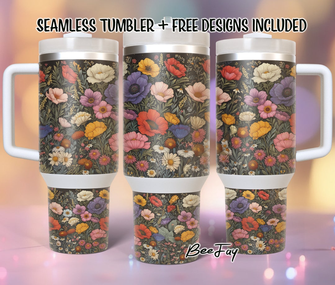Cottagecore Flower 40oz Quencher Tumbler Floral Wrap Seamless PNG ...