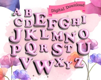3D Bubble Alphabet PNG Digital Download, 3D Bubble Letter, Pink Bubble Alphabet, Bubble Puff, Puffy Separate Letters