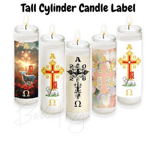 Etiquetas para velas cilíndricas altas de Pascua 2026, pegatinas imprimibles para velas de oración