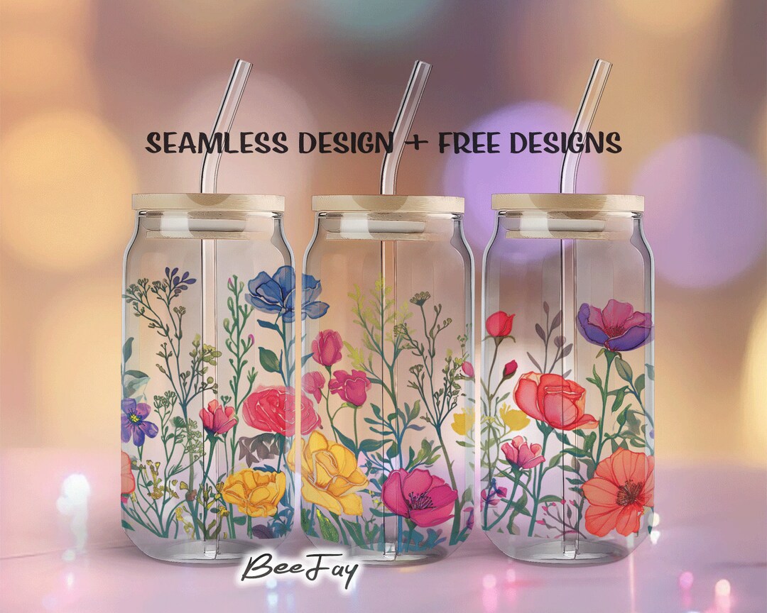 Wildflowers Libbey Glass Wrap 16 Oz Glass Beer Cup Minimalist Flower ...