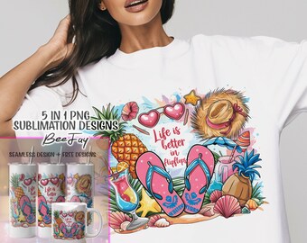 Life is Better in Flip Flops Sublimation PNG Design, Summer Tumbler Wrap, Tropical Mug Wrap, Beach Shirt Design