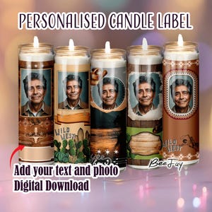 Etiquetas para velas cilíndricas altas, pegatinas imprimibles para vaqueros