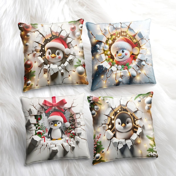 Christmas Sublimation Design for Pillow Case PNG, Snowman Design PNG, Cute Penguin PNG