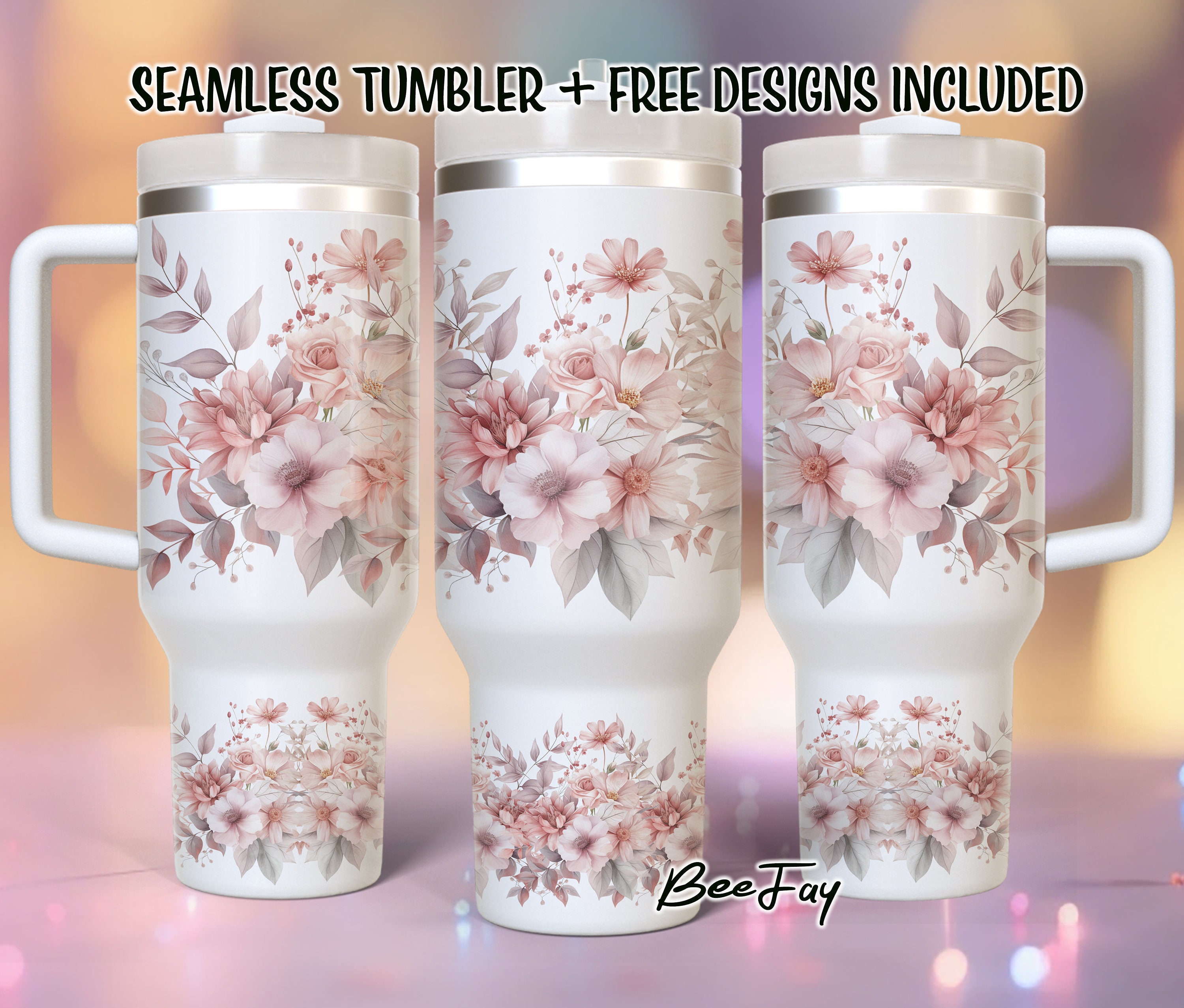 Boho Flower 40oz Quencher Tumbler Floral Wrap Seamless PNG Tumbler ...