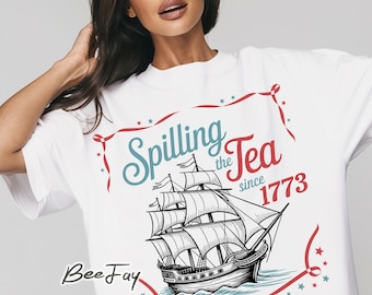 Maglietta Spilling The Tea Since 1773, Maglietta divertente per insegnanti di storia, Maglietta regalo per amanti della storia, Maglietta per amanti della storia americana, Regalo per insegnanti di storia