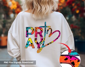 PRAY PNG, Shirt Faux Embroidery Pray Png, Prayer, Church, Religious, Christian, Distressed, Grunge, Sublimation Shirt Designs, Leopard Print