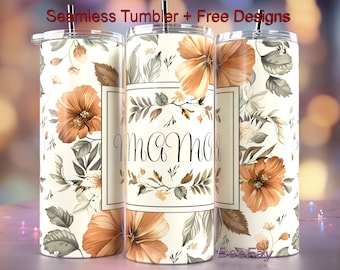 Mama Floral Tumbler Wrap, 20oz Skinny Sublimation Tumbler Design, Mother Sublimation Design For Moms, Vibrant Butterfly Tumbler Download