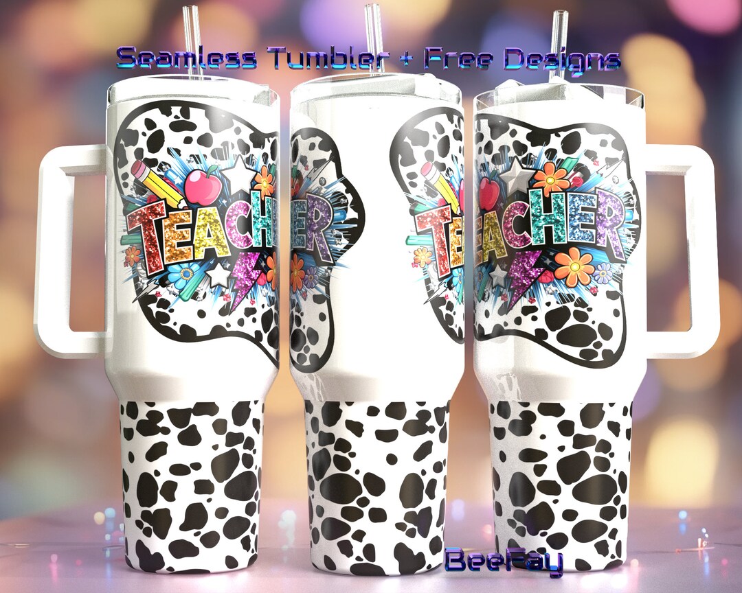 Teacher Dalmatian Pattern With Glitter Sequins 40oz Quencher Tumbler ...