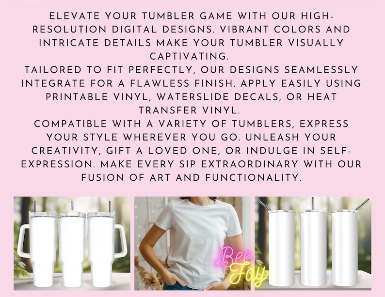 May include: Three white stainless steel tumblers with lids and straws. The tumblers have a handle on one side. The tumblers are on a white surface. The text "Bee Fay" is visible in the lower right corner of the image.