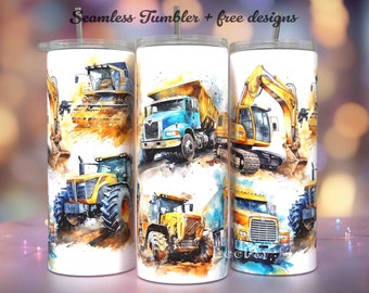 Vehicles, Dump Truck, Tractor, Excavator, Vulldozer 20 oz Tumbler Wrap - Seamless PNG Tumbler Design Sublimation, Designs Downloads
