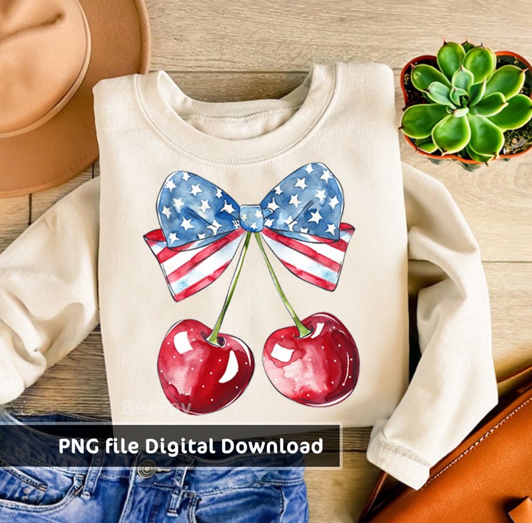 Retro Coquette Bow America Cherry Png, 4th of July Png, America ...