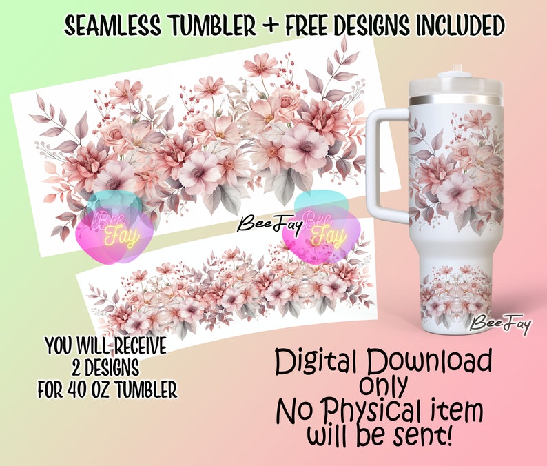 Boho Flower 40oz Quencher Tumbler Floral Wrap Seamless PNG Tumbler ...