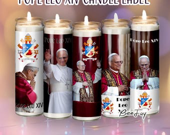 Tall Cylinder Candle Labels Pope Leo XIV, Printable Stickers for Prayer Candle
