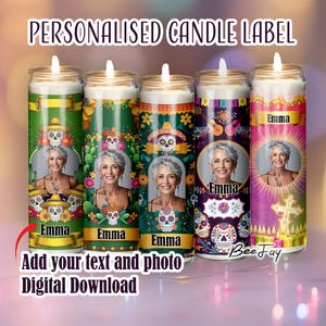 Etiquetas de velas de cilindro alto Dia de Los Muertos Download digital Etiqueta de vela personalizada