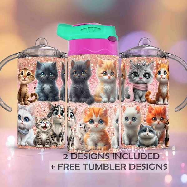 12oz straight sublimation sippy cup wrap, Cute Cats sippy cup Sublimation PNG, Instant Download, Tumbler Template