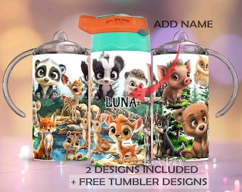 12oz straight sublimation sippy cup wrap, Woodland Animals sippy cup Sublimation PNG, Instant Download, Fox Bear Deer Skunk Raccoon Squirrel