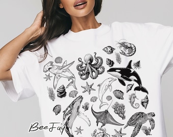 Sea Life 3 colors Digital Download Cottagecore Animal Ocean Png Sublimation Seashells Design Aesthetic Instant Sealife Ocean Turtle Summer