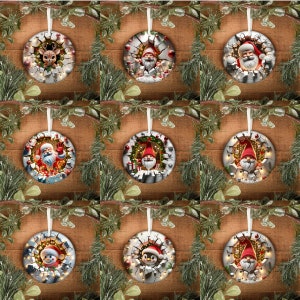 12 Files 3D Christmas Break Through Ornament Sublimation PNG, Instant Digital Download, Christmas Round Ornament PNG