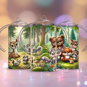 12oz straight sublimation sippy cup wrap, Forest Animals sippy cup Sublimation PNG, Fox, Deer, Bear, Instant Download, Tumbler Template