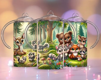 Involucro per tazza sippy a sublimazione dritta da 12 once, tazza sippy per animali della foresta sublimazione PNG, volpe, cervo, orso, download istantaneo, modello tumbler