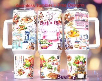 Chef's Life 40oz Quencher Tumbler Wrap - Seamless PNG Tumbler Design Sublimation Designs Downloads