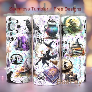 Witchy Vibes 20 oz Skinny Tumbler Download PNG, Galaxy Celestial Witch Tumbler Wrap, Mystical Seamless PNG Design Sublimation, Downloads
