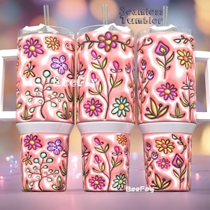 3D Puff Flower Meadow, Puffy 40 oz Quencher Tumbler Wrap/PNG Tumbler Sublimation Designs Téléchargements PNG/Seamless Design/Tendance Tumbler