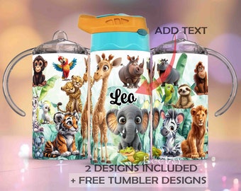 Involucro per tazza sippy a sublimazione dritta da 12 once, tazza sippy Safari Jungle Animals sublimazione PNG, download istantaneo, modello tumbler