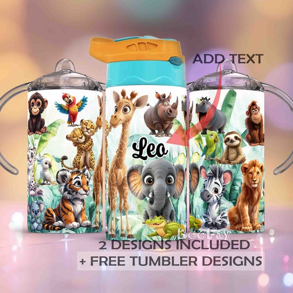 12oz straight sublimation sippy cup wrap, Safari Jungle Animals sippy cup Sublimation PNG, Instant Download, Tumbler Template