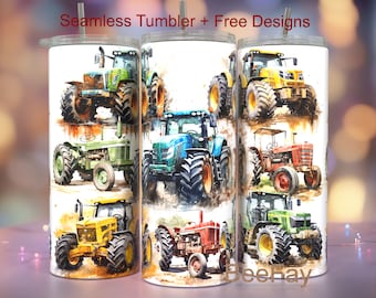 Tractor 20 oz Tumbler Wrap - Seamless PNG Tumbler Design Sublimation, Designs Downloads