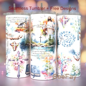 Glaube Christian Bibel Affirmationen für spirituelle Erhebung 20 Unzen Becher Wrap PNG digitales Design für Sublimation, Christian Cross