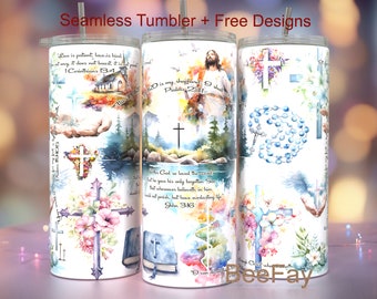 Faith Christian Bible Affirmations for Spiritual Upliftment 20oz Tumbler Wrap PNG Digital Design For Sublimation, Christian Cross