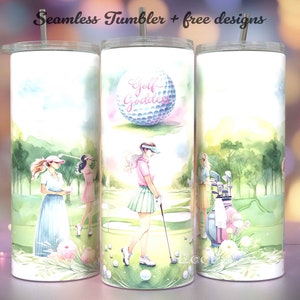 Golfing Girl 20 oz Skinny Tumbler Sublimation Designs, &quot;Golf Goddess&quot; golf PNG File Digital Download, golf tumbler, golf tumbler wrap