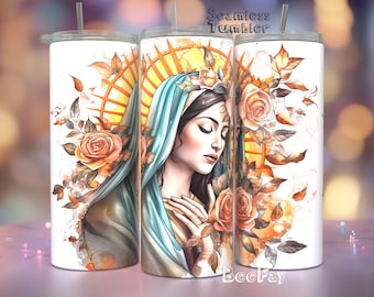 Virgin de Guadalupe for 20oz Tumbler Wrap / PNG Tumbler Sublimation Designs Downloads - PNG / Seamless Design / Skinny Tumbler Wrap