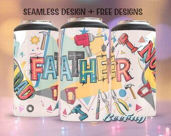 No. 1 Dad Father tools 4-in-1 can cooler sublimation tumbler Wrap, PNG Sublimation Designs Downloads