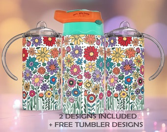 12oz straight flower cotagecore sublimation sippy cup wrap, Floral sippy cup Sublimation PNG, Instant Download, Tumbler Template flower PNG