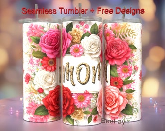 Mom Floral Tumbler Wrap, 20oz Skinny Sublimation Tumbler Design, Mother Sublimation Design For Moms, Vibrant Butterfly Tumbler Download