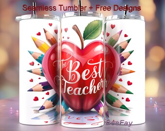 The Best Teacher 20 oz Tumbler Wrap Seamless PNG Design Sublimation, Designs Downloads